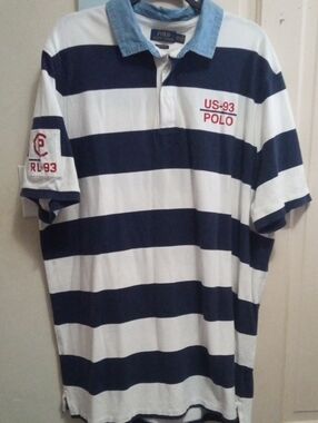 Polo by Ralph Lauren US-93 Xxl Navy N White Striped Ruby Shirt All Embroidered🔥